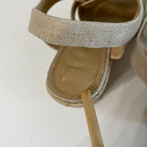 Michael Kors Berkley Espadrille Wedge Sandal 8.5 Platform Pale‎ Gold Canvas - Picture 11 of 11